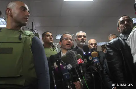 Egyptian Prime Minister Hisham Qandil speaks during a press conference with Palestinian Prime Minister in the Gaza Strip Ismail Haniya in Gaza City, on November 16, 2012 . Egyptian premier Hisham Qandil vowed to intensif...