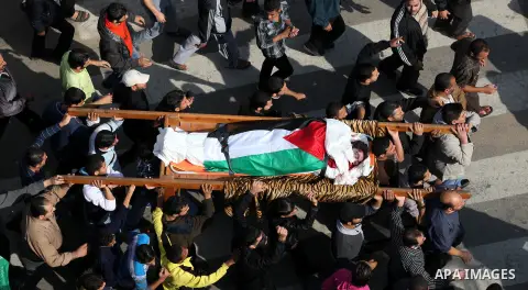 Palestinians carry the bodies of the al-Dallu family during their funeral in Gaza City, 19 November 2012. Nine members of the al-Dallu family died when Israeli forced hit their building in Gaza City one day ago. Media re...