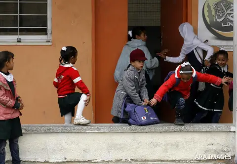Palestinian students play in a school in Rafah southern Gaza City, 25 November 2012. Normal life in Gaza resumed remarkably fast after a ceasefire agreement was announced following eight days of cross border violence bet...