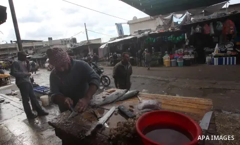 A Palestinian man sells fish at a market in Gaza City, 25 November 2012. Normal life in Gaza resumed remarkably fast after a ceasefire agreement was announced following eight days of cross border violence between Israel...