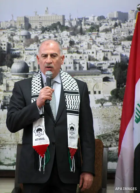 Iraqi Parliament Speaker Osama Najafi speaks during his visit to Gaza strip, in Gaza city, November 26, 2012. The Iraqi Parliament Speaker Osama Najafi visits Gaza with the delegation includes representatives of various...