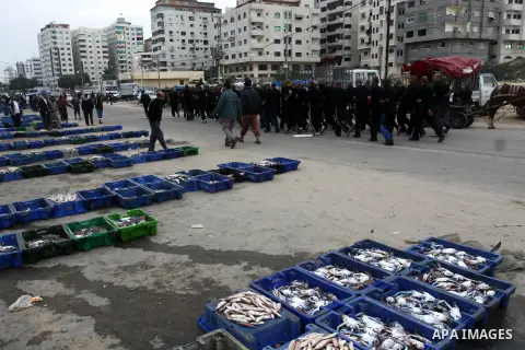 Palestinian security forces during sport exercise in Gaza City November 27, 2012. Israel eased restrictions on Gaza fishermen on Saturday, further implementing truce brokered by Egypt after a week of fierce fighting, Pal...