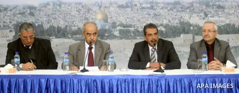 From right to left: Palestinian health minister Hani Abdin, , Abdullah al-Bashir, head of the Arafat Foundation's medical committee, Tawfiq Tirawi, the head of the Palestinian inquiry team into the death of the late Pale...