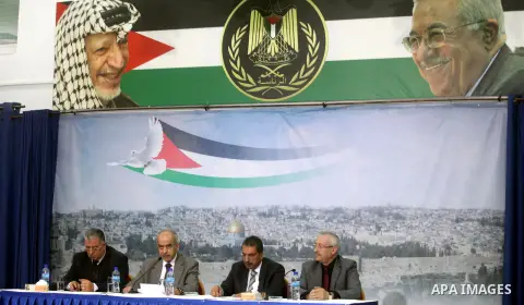 From right to left: Palestinian health minister Hani Abdin, , Abdullah al-Bashir, head of the Arafat Foundation's medical committee, Tawfiq Tirawi, the head of the Palestinian inquiry team into the death of the late Pale...