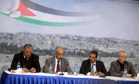 From right to left: Palestinian health minister Hani Abdin, , Abdullah al-Bashir, head of the Arafat Foundation's medical committee, Tawfiq Tirawi, the head of the Palestinian inquiry team into the death of the late Pale...