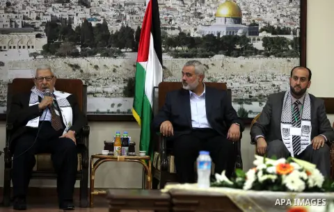 Makram Ahmed, the Secretary General of the Arab Journalists Union speaks during his visit to Gaza strip to show solidarity with Palestinian journalists in Gaza city on November 28, 2012. Israeli aircraft killed 3 and wou...