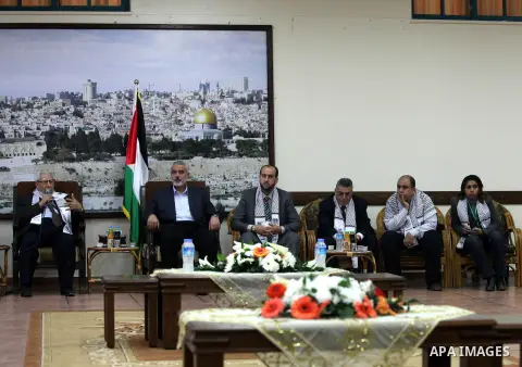 Makram Ahmed, the Secretary General of the Arab Journalists Union speaks during his visit to Gaza strip to show solidarity with Palestinian journalists in Gaza city on November 28, 2012. Israeli aircraft killed 3 and wou...