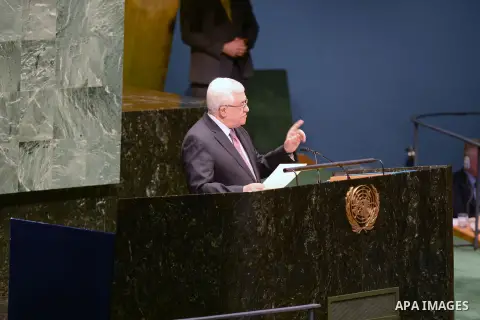 Palestinian President Mahmoud Abbas addresses the United Nations General Assembly at UN Headquarters, in New York, November 29, 2012. Abbas appealed to the U.N. General Assembly to recognize Palestinian statehood by supp...
