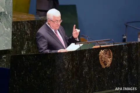 Palestinian President Mahmoud Abbas addresses the United Nations General Assembly at UN Headquarters, in New York, November 29, 2012. Abbas appealed to the U.N. General Assembly to recognize Palestinian statehood by supp...