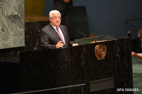 Palestinian President Mahmoud Abbas addresses the United Nations General Assembly at UN Headquarters, in New York, November 29, 2012. Abbas appealed to the U.N. General Assembly to recognize Palestinian statehood by supp...