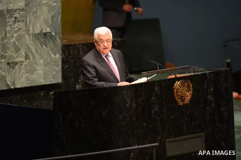 Palestinian President Mahmoud Abbas addresses the United Nations General Assembly at UN Headquarters, in New York, November 29, 2012. Abbas appealed to the U.N. General Assembly to recognize Palestinian statehood by supp...