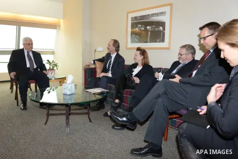 Palestinian President Mahmoud Abbas meets with ambassadors of Scandinavia in New York, November 30, 2012. Photo by Thaer Ganaim