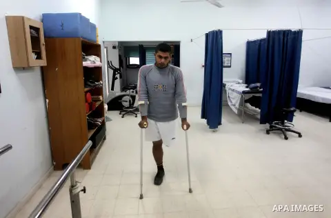 Alaa El- Jbour 22, Palestinian man who lost his leg, during rehabilitation sport in Gaza city, on Dec. 03, 2012. International Day of People with Disability, is an international observance promoted by the United Nations...