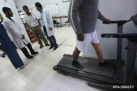 Alaa El- Jbour 22, Palestinian man who lost his leg, during rehabilitation sport in Gaza city, on Dec. 03, 2012. International Day of People with Disability, is an international observance promoted by the United Nations...