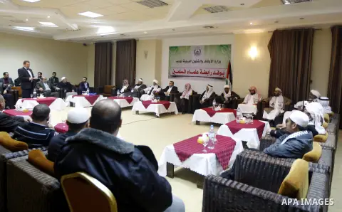 Palestinian Minister of Religious Affairs in Gaza strip Ismail Radwan meets with the members of delegation of Association of Muslim Scholars in Gaza city, Dec 04, 2012. The delegation is expected to meet with war victims...