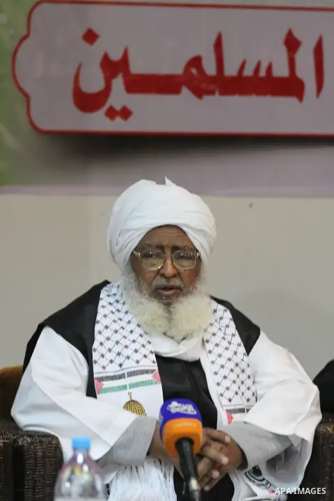 Palestinian Minister of Religious Affairs in Gaza strip Ismail Radwan (not seen) meets with the members of delegation of Association of Muslim Scholars in Gaza city, Dec 04, 2012. The delegation is expected to meet with...