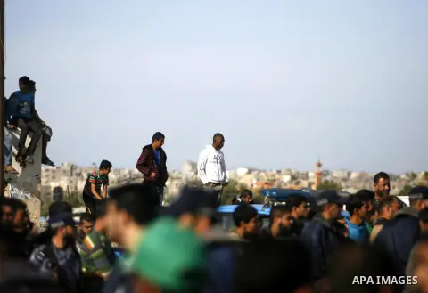 Palestinian policemen stand guard during the arrival of Hamas leader-in-exile Khaled Meshaal in Rafah, southern Gaza, on December 7, 2012. Meshaal is making his first-ever visit to the Gaza Strip amid tight security for...