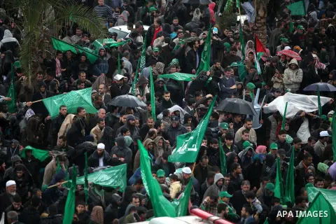 Palestinian Hamas supporters attend a Hamas rally marking the 25th anniversary of the Islamist movement's founding in Gaza City on December 8, 2012. Hamas chief Khaled Meshaal arrived to Gaza strip on December 7 during h...