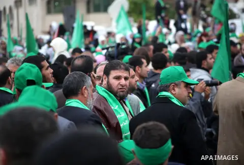 Palestinian factions leaders take part in a Hamas rally marking the 25th anniversary of the Islamist movement's founding in Gaza City on December 8, 2012. Hamas chief Khaled Meshaal arrived to Gaza strip on December 7 du...