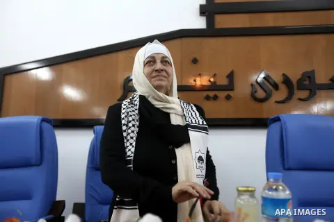 Lebanese parliament member, Bahiya Hariri meets with members of Palestinian Legislative Council during her tour with the Lebanese delegation to the Gaza Strip, in Gaza city on Dec. 1 . Hariri, the sister of former Lebane...