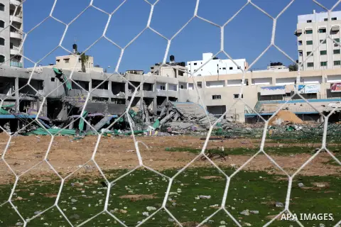 A picture shows the rubble at a soccer stadium, which witnesses said was destroyed in an Israeli air strike during an eight-day conflict, in Gaza City December 4, 2012. Eight days of Israeli air strikes on Gaza and cross...