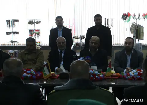 Hamas leader Mousa Abu Marzouk, upon his departure from the Gaza Strip through the Rafah border crossing with Egypt on December 14, 2012. Marzouq arrived to Gaza strip on December 7 during a visit to the Gaza Strip to ma...