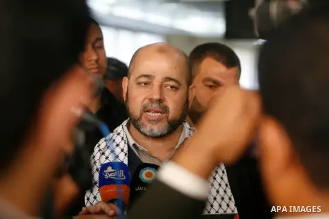 Hamas leader Mousa Abu Marzouk, upon his departure from the Gaza Strip through the Rafah border crossing with Egypt on December 14, 2012. Marzouq arrived to Gaza strip on December 7 during a visit to the Gaza Strip to ma...