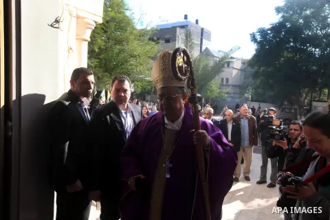 Latin Patriarch of Jerusalem Fouad Twal, arrives at at Deir al-Laten Church in Gaza City December 16, 2012, to attend a celebration with Palestinians ahead of Christmas. Photo by Majdi Fathi