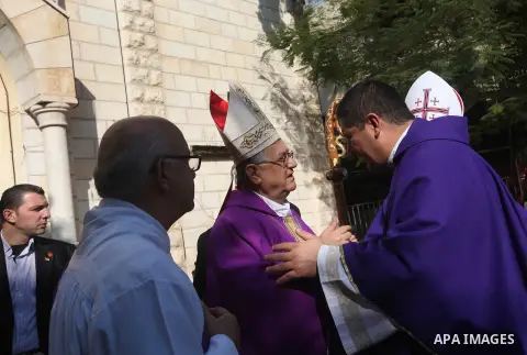 Latin Patriarch of Jerusalem Fouad Twal, arrives at at Deir al-Laten Church in Gaza City December 16, 2012, to attend a celebration with Palestinians ahead of Christmas. Photo by Majdi Fathi