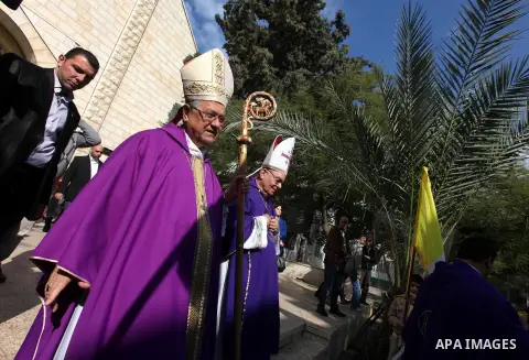 Latin Patriarch of Jerusalem Fouad Twal, arrives at at Deir al-Laten Church in Gaza City December 16, 2012, to attend a celebration with Palestinians ahead of Christmas. Photo by Majdi Fathi