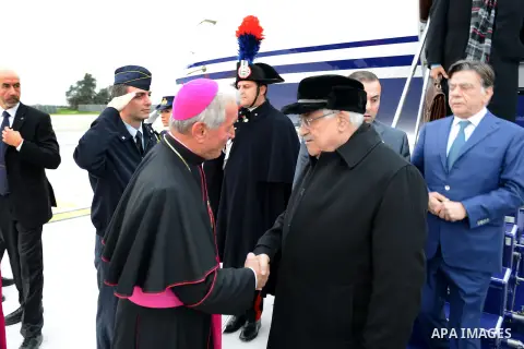 Palestinian President Mahmoud Abbas arrives to the Italian capital Rome, during an official visit to Italy, 16 December 2012, 16 December 2012. Photo by Thaer Ganaim