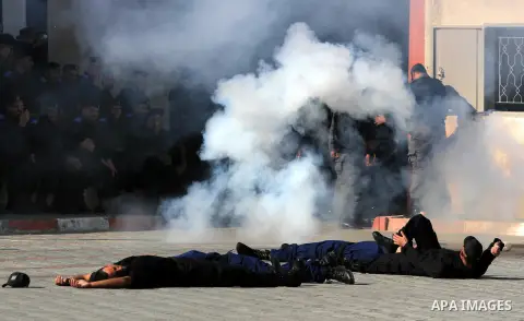 Members of Hamas' Palestinian National Security take part in a graduation ceremony for members of Hamas security forces in Gaza City December 17, 2012. Photo by Majdi Fathi