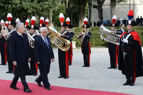 Palestinian President Mahmoud Abbas meets with Italian Prime Minister Mario Monti during an official visit to Italy on 17 December 2012. Photo by Thaer Ganaim