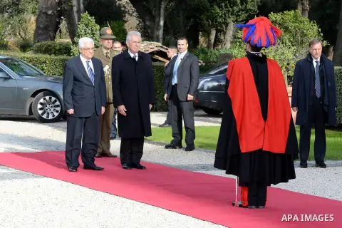 Palestinian President Mahmoud Abbas meets with Italian Prime Minister Mario Monti during an official visit to Italy on 17 December 2012. Photo by Thaer Ganaim