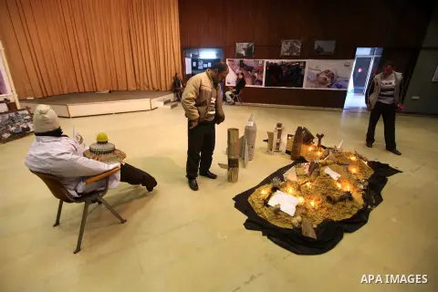 Palestinians attend a ceremony to honor medics and doctors who work during the eight days of Israeli air strikes on Gaza strip in Gaza city on 19 December 2012. The eight days of Israeli air strikes on Gaza and cross-bor...
