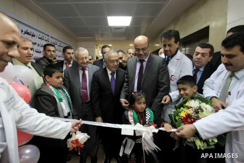 Palestinian Prime Minister Salam Fayyad attends the opining of department of Obstetrics in Thabet hospital in the West Bank city of Tulkarm on 19 December 2012. Photo by Mustafa Abu Dayeh