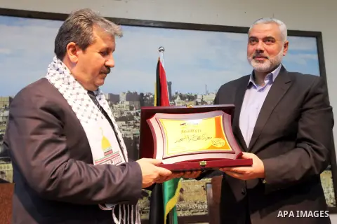 Palestinian Prime Minister in Gaza strip Ismail Haniyeh, meets with Turkish delegation in Gaza city on 20 December 2012. Photo by Mohammed Asad