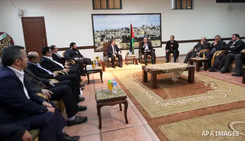 Palestinian Prime Minister in Gaza strip Ismail Haniyeh, meets with Turkish delegation in Gaza city on 20 December 2012. Photo by Mohammed Asad