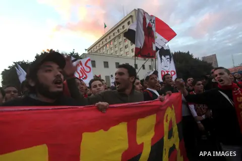Egyptian protesters gather for a demonstration at Tahrir square in Cairo, Egypt, Friday, Dec. 21, 2012. Running clashes between rival protesters erupted in Egypt's second city Alexandria, on the eve of the final round of...