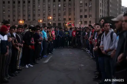 Egyptian protesters gather for a demonstration at Tahrir square in Cairo, Egypt, Friday, Dec. 21, 2012. Running clashes between rival protesters erupted in Egypt's second city Alexandria, on the eve of the final round of...