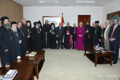 Palestinian President Mahmoud Abbas meets with Heads of Palestinian churches in the West Bank city of Ramallah on 22 December 2012. Photo by Thaer Ganaim