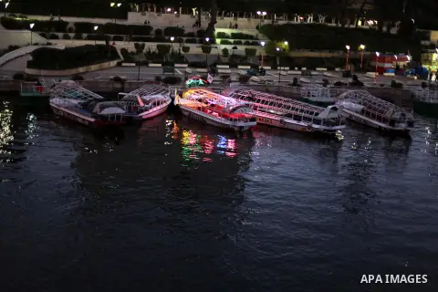 Boats parked waiting for customers on the Nile river, in Cairo, Egypt, Dec. 25, 2012. Boat rides for many Egyptians are part of the nightlife culture. Photo by Ashraf Amra