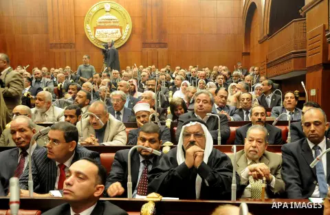 Members of the Egyptian Shura Council (Upper house of the parliament), attend the first meeting after approving the new constitution, in Cairo, Egypt, 26 December 2012. According to the new constitution, the Islamist-dom...