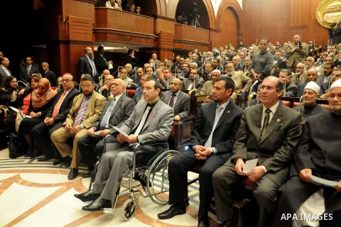 Members of the Egyptian Shura Council (Upper house of the parliament), attend the first meeting after approving the new constitution, in Cairo, Egypt, 26 December 2012. According to the new constitution, the Islamist-dom...