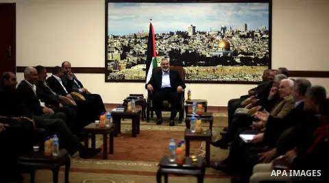 Palestinian Prime Minister in Gaza strip Ismail Haniyeh meets with the leaders of Palestinian faction in Gaza city on December 28, 2012. Photo by Yasser Qudeh