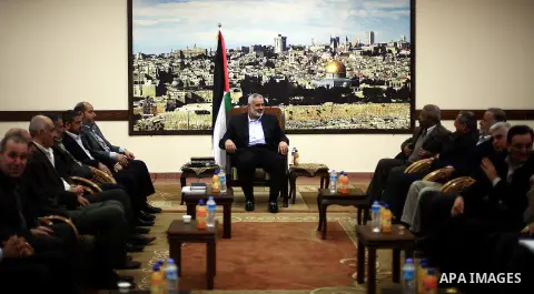 Palestinian Prime Minister in Gaza strip Ismail Haniyeh meets with the leaders of Palestinian faction in Gaza city on December 28, 2012. Photo by Yasser Qudeh