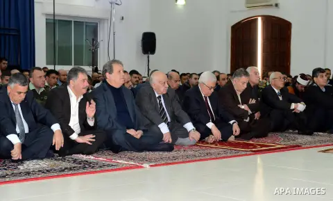 Palestinian President Mahmoud Abbas (Abu Mazen) prays Friday prayers in the West bank city of Ramallah, on Dec. 28, 2012. Photo by Thaer Ganaim