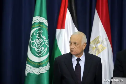 Arab League Secretary-General Nabil Elaraby, talks to the media after he met with Palestinian Authority President Mahmoud Abbas, in the West Bank city of Ramallah, 29 December 2012. Photo by Issam Rimawi