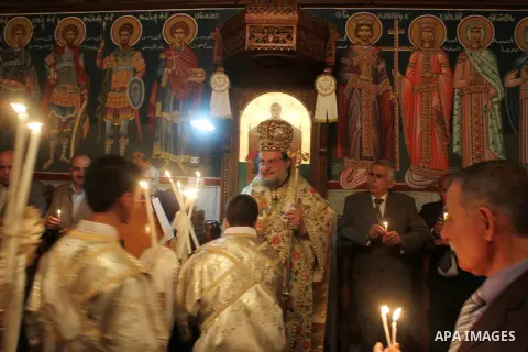 Palestinian Orthodox celebrate Holy Fire ceremony at the Saint Porfirios church in Gaza City early Gaza City May 05, 2013. Photo by Naaman Omar
