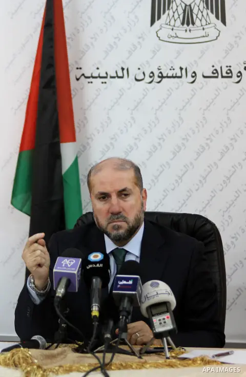 Palestinian Minister of Religious Affairs Mahmoud al-Habash, speaks during a press conference in the West Bank City of Ramallah, January 06, 2014. Al-Habash launched on Monday a solidarity and fundraising campaign in sup...